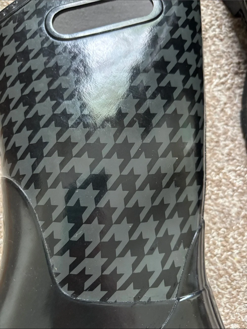 Women’s Bogs Black Gloss Rain Boots with Houndstooth Texture